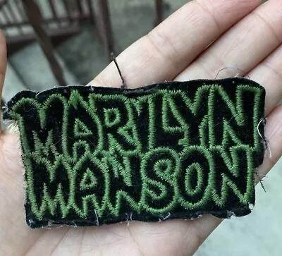 Vintage 90s Marilyn Manson Black Patch Green Embroidered Lettering Fuzzy • $12.25