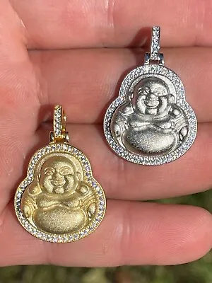 Real 925 Silver Gold Plated Hip Hop Buddha Pendant Mens Ladies CZ Iced Necklace • $40.30