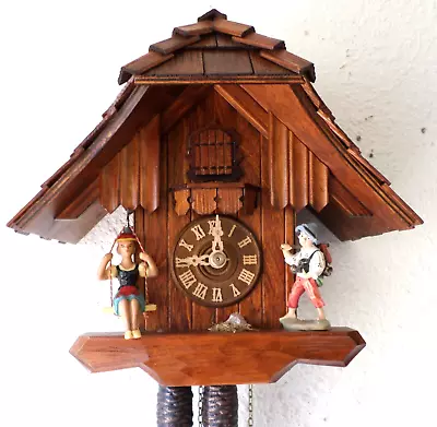 Wow Unusual German Black Forest Hones Swinging Girl & Boy Chalet Cuckoo Clock! • $78.99