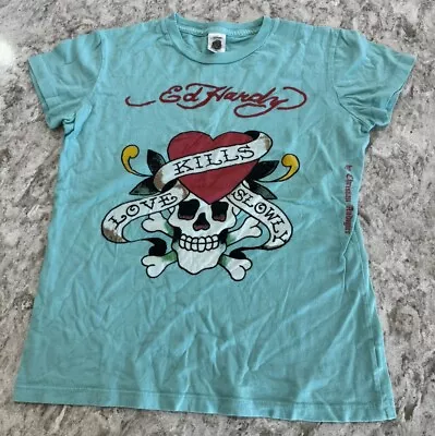 Ed Hardy Women’s Shirt Shorter Length Blue Size Small Y2K • $29.99