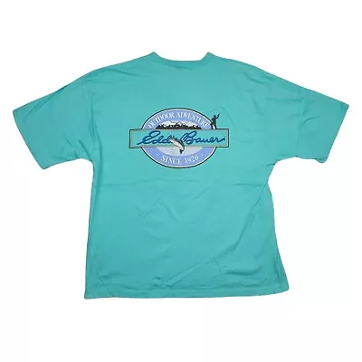 Vintage 90s Eddie Bauer Fly Fishing T-Shirt L-XL Blue Made In USA Single Stitch • $29.99