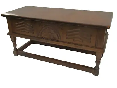Small Carved Solid Oak Coffer Blanket Box Chest Storage 75cm • £109