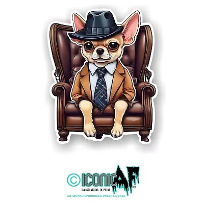 Funny Gangster MOB Boss Chihuahua Dog Hat & Tie Vinyl Car Sticker Decal 10cm • £2.59