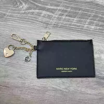 Marc New York Black Andrew Marc Leather Coin Wallet Gold Keychain Zipped Bag  • $15