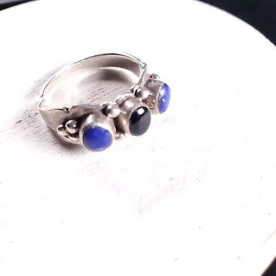 Vintage Sterling Silver Ring Southwestern Women Size 10 Adjustable Lapis Lazuli • $28