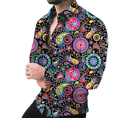 Button Down Shirt Men Colorful Paisley Dress Up Long Sleeve Fashion Red Pink Tee • $29.86