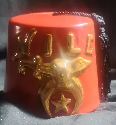 Vintage Fez Hat Shriners Nile Masonic Red Sculpture Coin Bank • $75