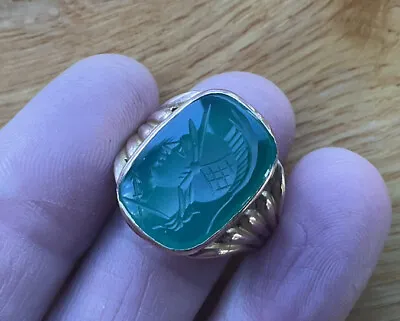 Vintage 9ct Rose Gold Ring With Green Chalcedony Intaglio Seal Of  Centurian • £185