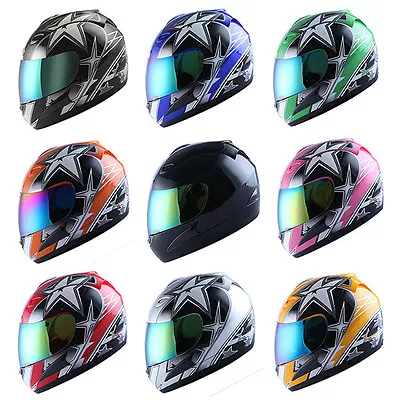 Wow Adult Motorcycle Full Face Helmet Black Blue Green Red Pink Orange Yellow • $44.95