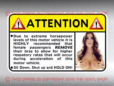 Remove Your Bra WARNING LABEL  To Ride In This Car Decal Sticker JDM Hot Rod Fun • $3.89