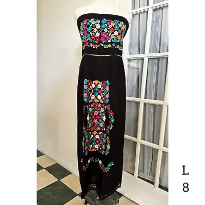 Mexican Boho Embroidered Summer Strapless Dress L • $52.99