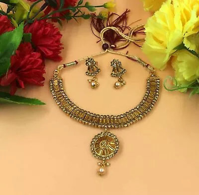 Rose Gold Plated Jhumka Earrings Indian Bollywood Choker Necklace Bridal Jewelry • $21.14