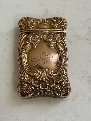 Antique 10k Gold Match Safe / Vesta Case W/ Scrolling Design & Engraved Mizpah • $975