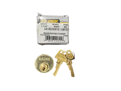 2-PACK US Lock 1-1/4  Brass Mortise Cylinder KW1 Keyway US1502KW13 U013713 • $18.99