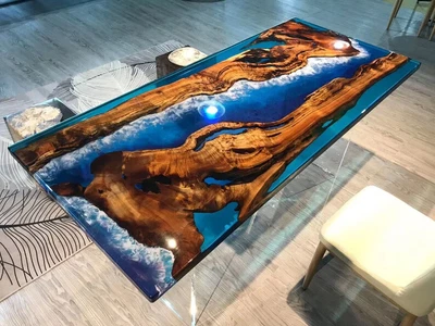 Resin Dining Table ocean Table Epoxy Acacia Dining epoxy River Table Décor Top • $491.34