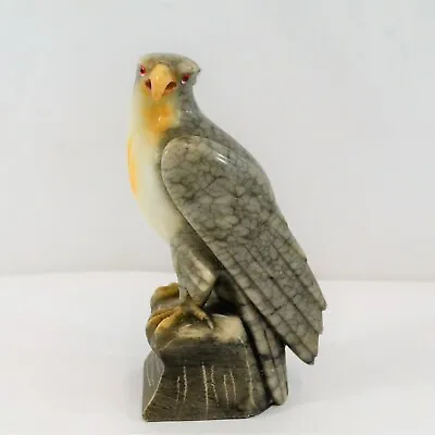 Carved Alabaster Marble Eagle Hawk Sculpture Statue Vtg Stone Bird Glass Eyes 8  • $279.99