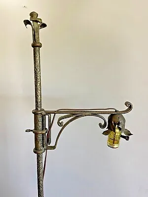 Antique Mission Arts & Crafts Hammered Hand Wrought Bridge Arm Flower Floor Lamp • $219.99