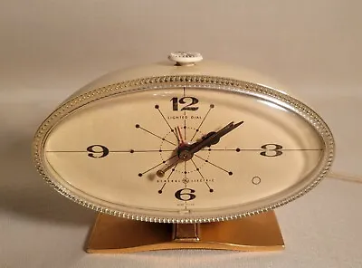 GE General Electric Model 7381K Oval Pedestal Desk Clock Atomic MCM Working • $34.95