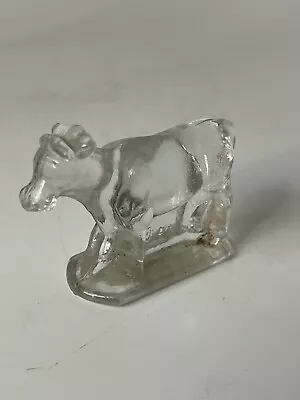 Vintage Miniature Glass Cow Clear Glass 2” Figure Collectible • $8