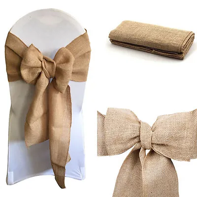 £2.49 • Buy Hessian Sashes Chair Cover Bows Jute Burlap Vintage Rustic Wedding Party Decor