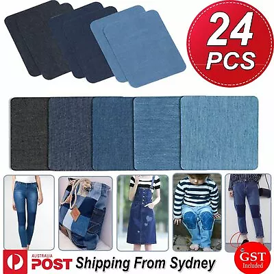 24Pcs 12.5x9.5CM Assorted Iron On Denim Fabric Mending Patches Repair Kits DIY • $9.85