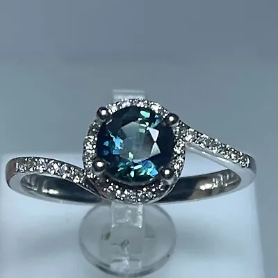 Montana Teal Sapphire And Diamond Gemstone Ring 14kt White Gold • $1400