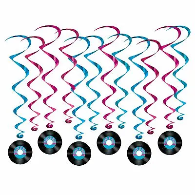 12 X Rock & Roll Record Hanging Whirls Fabulous 50's Party Decorations • £8.41
