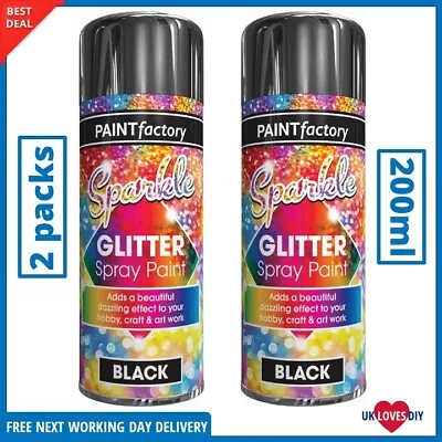 2 X Glitter Spray Paint Black Black Craft Art Decoration Metallic Effect 200ml • £7.08