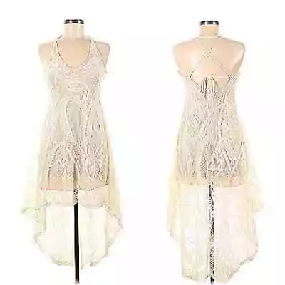 The Vintage Shop Women's Cream Medium Floral Lace Overlay Midi Dress • $32