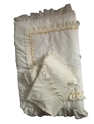 Cot Bedding Set 6 Tog Duvet 32 X 40” & Blanket 41 X 49” Cream With Lace Detail • £3.50