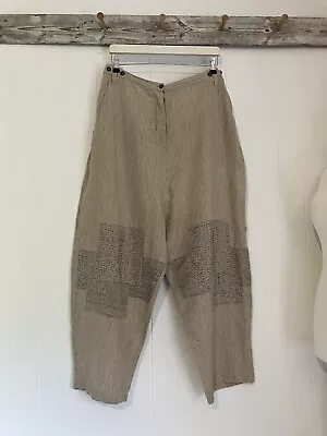 Ewa I Walla Linen Trousers Fabulous Drop Crotch Harem Pants Quirky Arty 38.5” W • £86