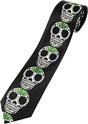 Halloween Goth Emu Fancy Dress Mexican Day Of The Dead Sugar Skulls Skinny Tie • £4.99