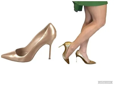 Manolo Blahnik Womens Stilettos High Heel Gold Patent Leather Pointed Toe 39 • $199.99