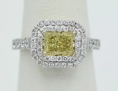 14K WG 2 1 3 CT Fancy Yellow Diamond Double Halo Engagement Ring Pave Set • $1