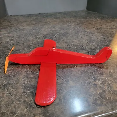 Vintage  Red Wooden Painted Airplane Folk Art Youth School Project Hanging • $26