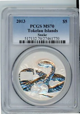 2013 Tokelau Island Snake 1 Ounce .999 Silver Pcgs Ms70 Cert #27461770 • $85.88