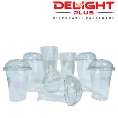 £11.99 • Buy Smoothie Cups And Dome Lids 12oz Clear Party Cups For Milkshake Juice X 50pc