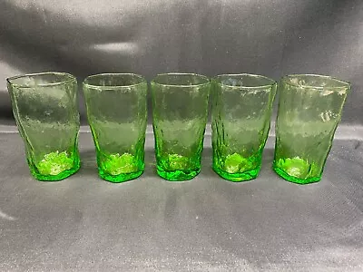 $24.99 • Buy Set Of 5 ~  Morgantown Glass  CRINKLE GREEN  Juice Glass Tumblers ~ 4  Tall