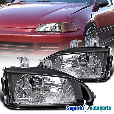 Fits 1992-1995 Honda Civic EG EJ Headlights Replacement 92-95 Head Lamps Black • $59.98