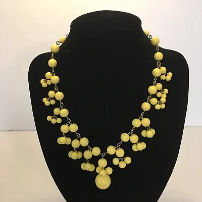 $11 • Buy Talbots Yellow Bubble Beaded Necklace Gold Tone Chain 21”