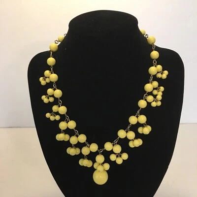 $11 • Buy Talbots Yellow Bubble Beaded Necklace Gold Tone Chain 21”