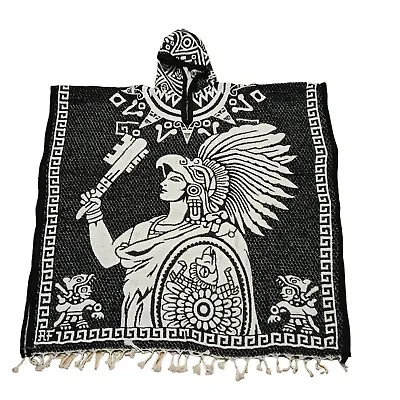 Mexican Pancho Blanket | Jorongo | Aztec Design | Black Color | ONE SIZE • $37