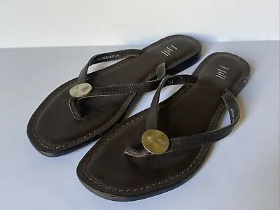 J. Jill Dark Brown Leather Flip Flop Leather Women's Sandals Size 7 Silver • $9