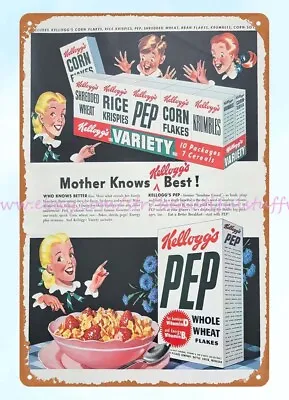 Retro Garage Signs 1940s Pep Whole Wheat Flakes Cereal Metal Tin Sign • £18.10