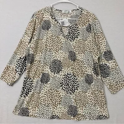 New Emily Daniels Brown/Gray Floral Abstract Sequins Stretch Top Size XL • $19