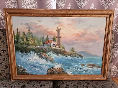 Bernard B Duggan Signed Oil On Canvas  Painting Lighthouse Ocean 36x24 • $399