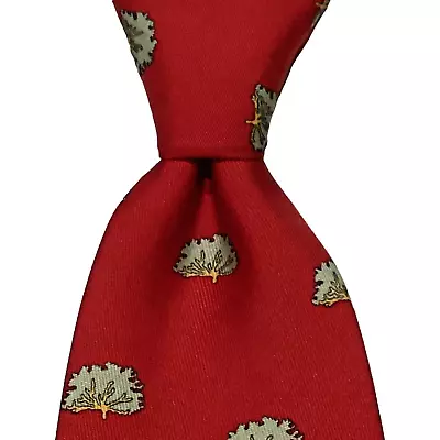 VINEYARD VINES Custom Men's Silk Necktie Designer THE BEDFORD OAK/TREES Red EUC • $34.99