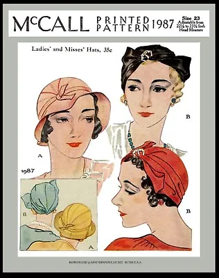 McCALL 1987 Pattern TURBAN Millinery 1930's HAT Cap • $5.99