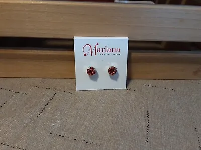 Mariana Stud Post Swarovski Crystal Earrings - Coral/Salmon Color - New • $12