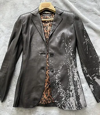 Dolce & Gabbana D&g Black Leather Blazer Lined Jacket Uk8 It40 Us6 Stunning • $315.81